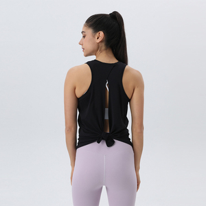 Débardeur de yoga pour femme, dos nœud papillon, coupe classique, respirant, antibactérien, séchage rapide, sans manches, motif uni, pour la course - Product Image 5