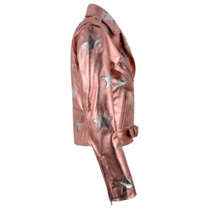 Custom 100% Premium Napa Pink Metallic Leather BRANDO <b>Jacket</b> <b>Women</b>’s Star Soft Foil Shinny Biker Leather <b>Jacket</b> Premium Hardware - Product Image 2