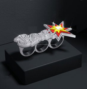 Diseño personalizado Hip Hop combinación de 3 anillos de dedo en plata de ley con VVS moissanite Diamonds Designer Hip Hop 3 anillo de dedo - Product Image 1