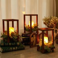 Lámpara de Mesa LANJO de Madera Maciza Marrón Hecha a Mano para Bodas, San Valentín, Acción de Gracias, Centro de Mesa Retro Estilo Granja con Forma de Columna para el Hogar