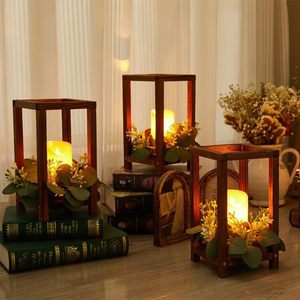 LANJO Brown Wooden Wedding <b>Lantern</b> Centerpiece Retro Solid Wood <b>Candle</b> <b>Lanterns</b> Farmhouse Decor - Product Image 2
