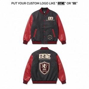 Chaqueta Varsity para Hombre BBE, Negra y Roja, de Poliéster/Algodón, con Mangas Bordadas, Estilo Urbano, Cuello Alto, Corte Regular, para Invierno - Product Image 1