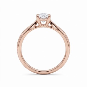Bague de fiançailles solitaire en or rose naturel fin, sertie clos, coupe brillante, certifiée IGI, type F, mignonne et tendance - Product Image 2