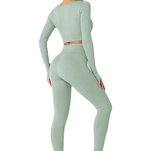 Ensemble legging et soutien-gorge gainant pour le ventre, vêtements de sport à séchage rapide pour femme, ensemble de gym gainant taille haute, vêtements de yoga côtelés unis - Product Image 3