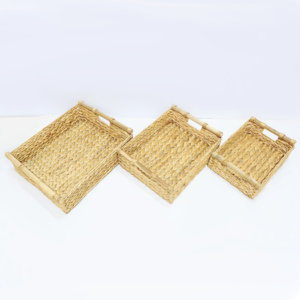 Wholesale Rustic Eco Friendly Water Hyacinth Multifunction <b>Storage</b> <b>Baskets</b> for Home Organization <b>Rectangular</b> Nesting Set Handles - Product Image 4