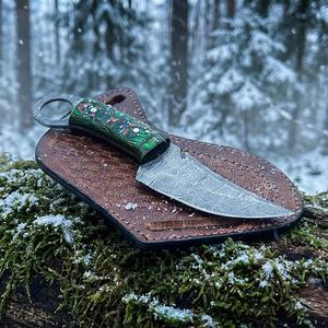 Cuchillo de caza y desollado de acero de Damasco hecho a mano, mango de madera Pakka, hoja recta, grado industrial, fijo, para camping al aire libre, OEM - Product Image 5