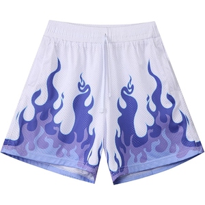 Shorts pour hommes en mesh imprimé flamme, taille élastique, séchage rapide, pour le sport, la course, la gym, les entraînements, le streetwear décontracté - Product Image 5