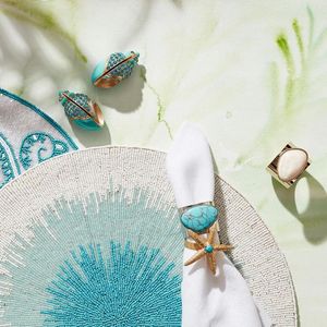 Exquisite Hand-Beaded <b>Round</b> Placemat Teal and <b>White</b> Gradient Starburst Design Premium Quality <b>Table</b> Protector for Fine Dining - Product Image 4