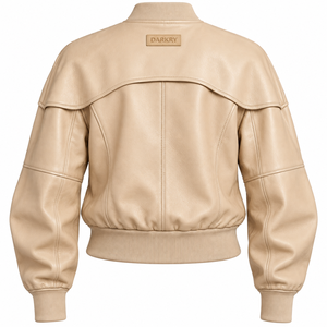 Blouson Bomber en Cuir de Mouton Crème Beige pour Femme avec Poignets Côtelés et Col Rabattu – Vêtement d'extérieur Décontracté OEM pour Dames – Vente en Gros - Product Image 2