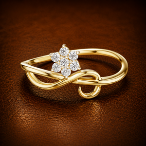 Bague de fiançailles fine en or jaune 14K plaqué rhodium, avec diamant de laboratoire taillé DEF VVS 0.11 CTW, motif floral minimaliste en grappe, style boucle - Product Image 1