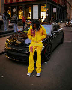 Conjuntos apilados vintage con logotipo personalizado, chándales para hombre, pantalones acampanados de dos piezas y sudaderas con capucha, chándales de invierno con patrón sólido - Product Image 1