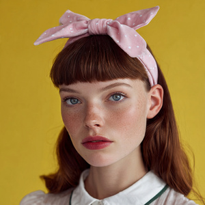 Serre-tête à nœud latéral en tissu imprimé, motif floral et à carreaux pour femme - Product Image 2