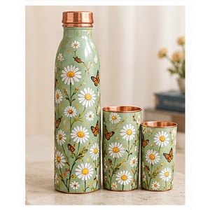 Ensemble de bouteilles d'eau en cuivre mosaïque moderne, vaisselle de voyage portable, design noir et or - Product Image 2