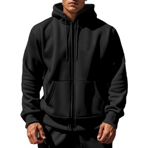 Sweat-shirt à capuche zippé en polaire tricotée pour homme Ville Sports, couleur unie, écologique, 300g, manches longues, pour l'hiver - Product Image 1