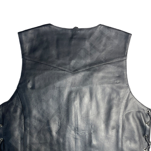 Chaleco de Motocicleta de Cuero Negro para Hombre HSI, Sin Mangas, Cuello en V, con Cordones Laterales y Bolsillos con Cremallera, para Todas las Temporadas - Product Image 5