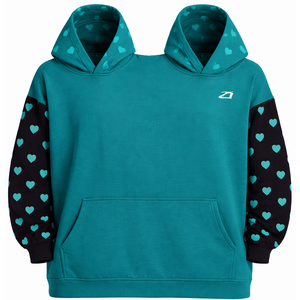 Novelty Couple Hoodie Hooded Unisex Oversized Casual Long Sleeve <b>Pullover</b> with Pocket Loose Fit Top For Two People Wearing Teal - Product Image 2