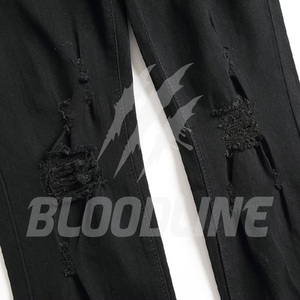 Bloodline Men's Slim Fit Distressed Ripped Denim Jeans <b>Straight</b> Leg Cotton Midweight Casual Autumn Style - Product Image 4