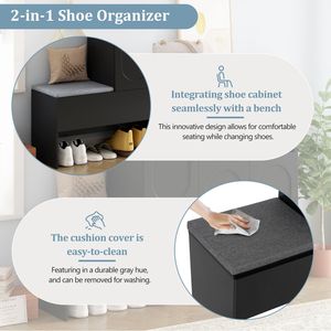On TREND 2-in-1 Modern Shoe Rack with Soft Cushion Elegant Storage Bench and Arched Doors <b>Rebound</b> Devices for Versatile Use - Product Image 3
