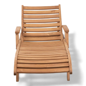 Le transat en teck Sunzo Hampton présente un design à lattes et est équipé d'un plateau latéral extractible. - Product Image 1