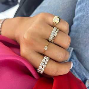 Anillo apilable de cuatro filas de diamantes cultivados en laboratorio con corte redondo, oro macizo de 10k/14k, anillos de boda minimalistas y delicados de media eternidad para mujer - Product Image 4