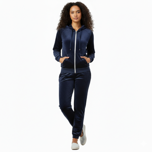 Conjuntos de chándal de terciopelo para mujer con cremallera de plástico, detalles de ribete lateral, shorts y sudaderas para discoteca/noche, estilo juvenil. - Product Image 2