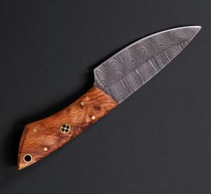 Damascus Steel Fixed Blade Skinner Knife Olive wood Handle with Leather Sheath Full Tang Hunting Camping Knife OEM - Product Image 3
