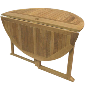 The Royal Teak round <b>table</b> is crafted from natural, weather-resistant teak wood and features a <b>folding</b> leaf for size flexibility - Product Image 3