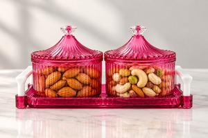 Ensemble de 4 boîtes rondes de luxe avec couvercles, transparentes, pour le stockage d'aliments secs, de noix, de bonbons, pour les fêtes - Product Image 5