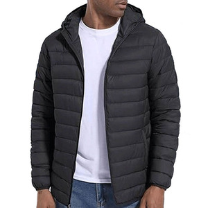 Men's Hooded Quilted Puffer Jacket Black Down Filled Windproof Zipper Front Winter <b>Coat</b> Casual Outerwear - Product Image 2