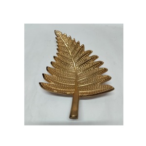 Decorative Metal Leaf Platter for Home Decor Coffee <b>Table</b> Dining <b>Table</b> Centerpiece Antique Gold Finish Jewelry <b>Tray</b> Key Holder - Product Image 1