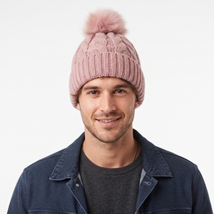 Bonnet d'hiver unisexe rose chaud côtelé en tricot épais avec pompon doux, personnalisable pour l'extérieur par temps froid - Product Image 5