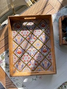 Nuevas Bandejas de Madera para Servir con Diseño de Mandala, Kit de Pintura de Diamantes DIY con Asa, Aptas para Lavavajillas, Reutilizables para Decoración de Cocina - Product Image 1