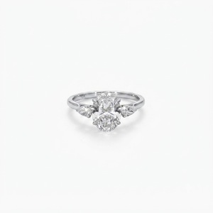 Bague de fiançailles en or massif 10K 14K 18K avec diamants ovales et poire cultivés en laboratoire certifiés IGI, sertie de trois pierres - Product Image 2