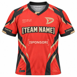 Camiseta Deportiva Coral Tactical con Cuello en V y Mangas Raglán, con Impresión del Patrocinador y el Nombre del Jugador, Uniforme para Equipos de Videojuegos - Product Image 1