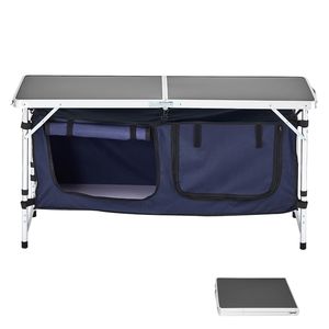 Table de cuisine d'extérieur portable en aluminium réglable sur 3 hauteurs, légère et pliable, avec fonctions de rangement - Product Image 1