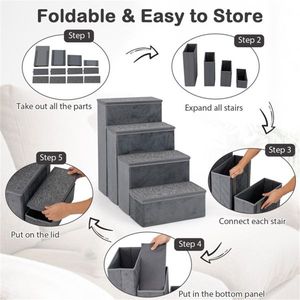 Scala per Cani a 4 Gradini con Contenitore, Capacità 200 kg, Velluto Olandese Comfort, Gradini 15"x6.5" + Altezza Gradino 6", Cucce e Mobili per Animali Domestici - Product Image 1