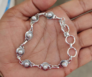 Pulsera Ajustable Hecha a Mano con Perla Natural y Plata de Ley 925, 7-8 Pulgadas, Joyería con Piedras Preciosas, Elegante Pulsera de Diseño Boho para Ella - Product Image 3
