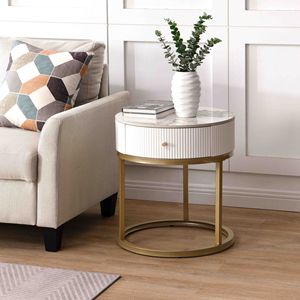 Modern Marble <b>Round</b> End <b>Table</b> Nightstand <b>with</b> Drawer Practical <b>Storage</b> <b>Side</b> <b>Table</b> for Living Room and Bedroom - Product Image 1