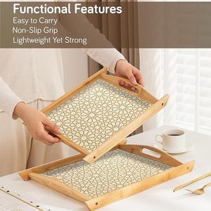 Bandeja de Servir Decorativa Moderna de Bambú con Asas, Diseño Floral, para Exhibir Bebidas y Frutas en la Mesa de Comedor - Product Image 5