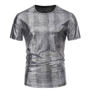 เสื้อยืดผู้ชายลายจระเข้เมทัลลิกเงา ทรงเข้ารูป สำหรับงานปาร์ตี้ ไนท์คลับ ดิสโก้ การแสดงบนเวที แขนสั้น แฟชั่น - Product Image 4