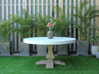 Ensemble de table à manger d'extérieur moderne pour 6 personnes, style classique, gris béton, pieds en bois d'acacia, meubles légers et imperméables VIETCRAFTCHAIN
