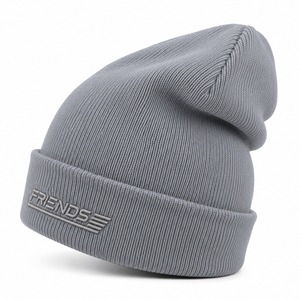 Embroidered Beanie Hat Gray Unisex Casual Winter <b>Cap</b> with <b>Mountain</b> Logo Design - Product Image 4