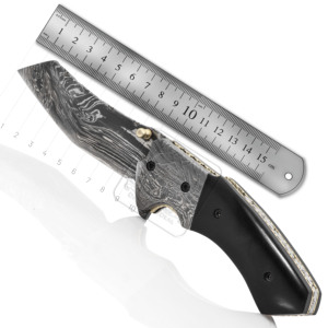 Damascus Deal DD-FK-535 Handmade Damascus Steel Hunting <b>Folding</b> <b>Knife</b> Straight Sheepsfoot Buffalo Horn Handle 58-62 HRC Hardness - Product Image 6