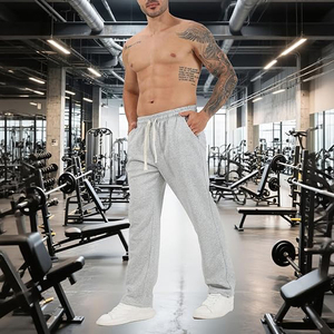 Heather Light Grey Wide Leg Men Sweatpants Elastic <b>Drawstring</b> Waist Straight Baggy Casual <b>Trouser</b> - Product Image 2