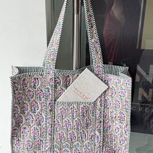 Bolso Tote Acolchado Vintage con Bordado Floral Verde para Mujer, de Algodón Suave, para Viajes, Uso Diario y Playa - Product Image 3