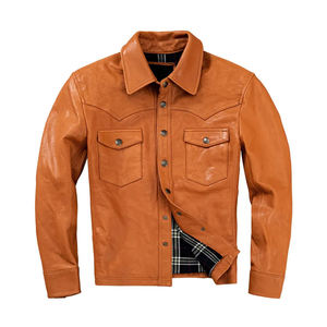 Custom Men's Genuine Cowhide Leather <b>Shirt</b> Slim Fit Vintage Fashion <b>Button</b> Down Horn <b>Button</b> <b>Half</b> Sleeve 360g Casual Formal - Product Image 1