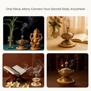 Brûleur d'encens en laiton fait main avec motif de lotus pour usage religieux, diffuseur d'aromathérapie de style chinois, décoration toute saison - Product Image 3