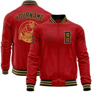 Custom Red Baseball Varsity <b>Jacket</b> <b>Men's</b> Full Sleeve Zipper Front <b>Letter</b> B Screen Printed Logo Adult Autumn Wear <b>Jackets</b> - Product Image 1