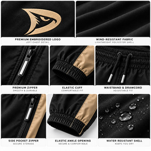 Survêtement Noir et Or Éclatant à Col Montant, Veste Zippée Intégrale et Pantalon à Motifs Flammes Dentelées pour Homme, Ensemble Flammes Dorées Dentelées - Product Image 4