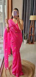 Sari de Algodón Khadi Premium para Mujer, Prenda Étnica Tradicional India con Blusa Bordada, Sari de Algodón Khadi - Product Image 2
